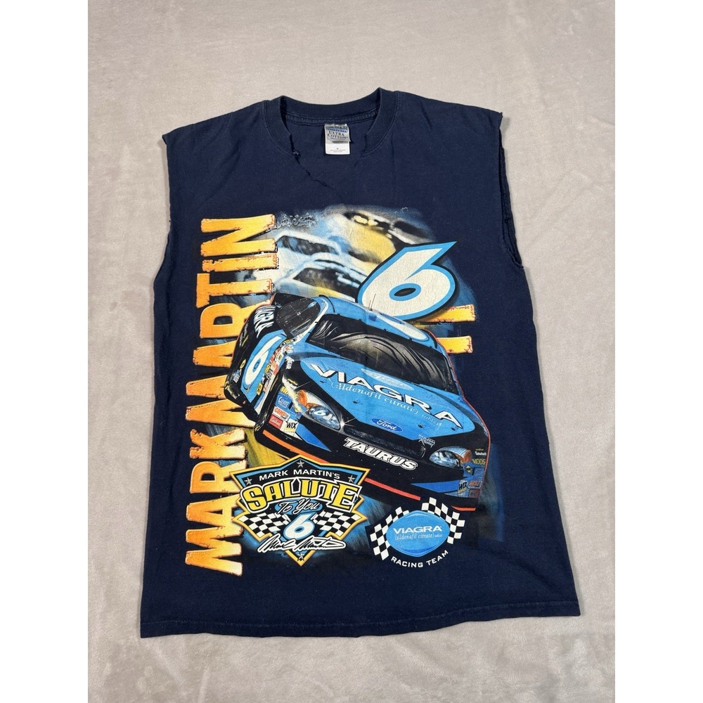 Vintage Y2K Mark Martin Nascar Chase T Shirt Mens Medium Blue Racing Distressed